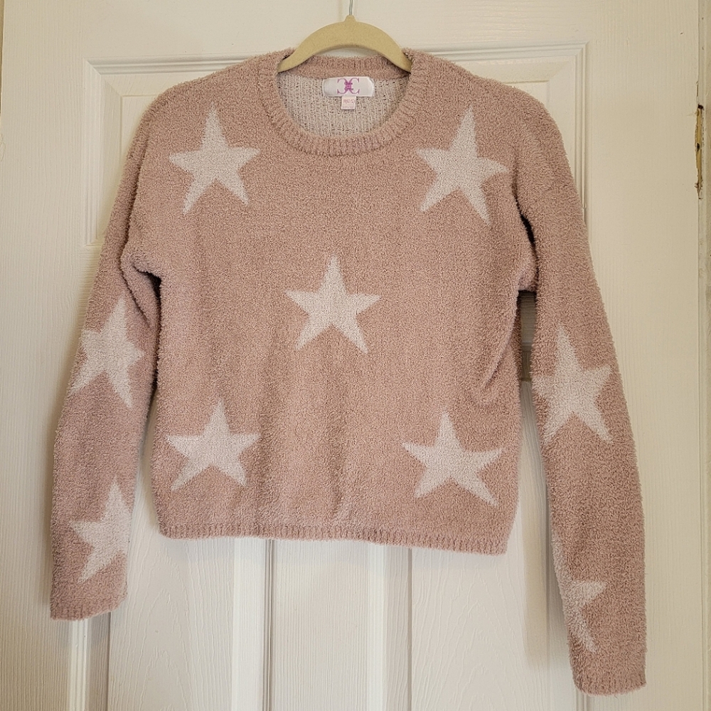 Chloe + Cyrus Girls Tan Cream Star Knit Sweater Medium 10-12